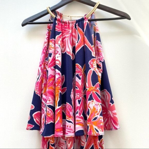Lilly Pulitzer Floral Lucia Halter Dress in Bright Navy Women Size XS - Picture 5 of 9